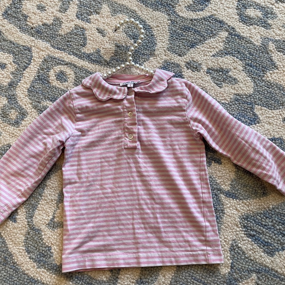 Little Follies pink striped scallop collar button front ahirt